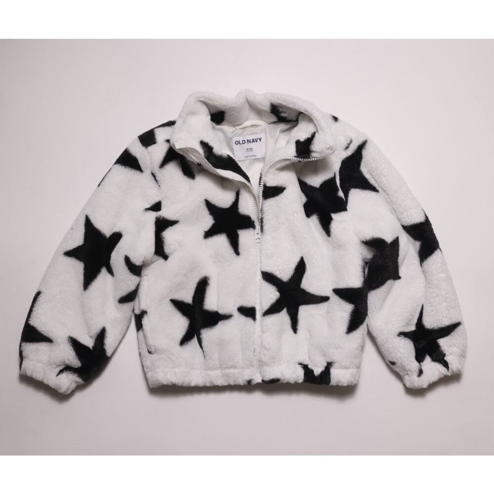 Old Navy Kids Star Black and White furry zip up jacket size 8/M
